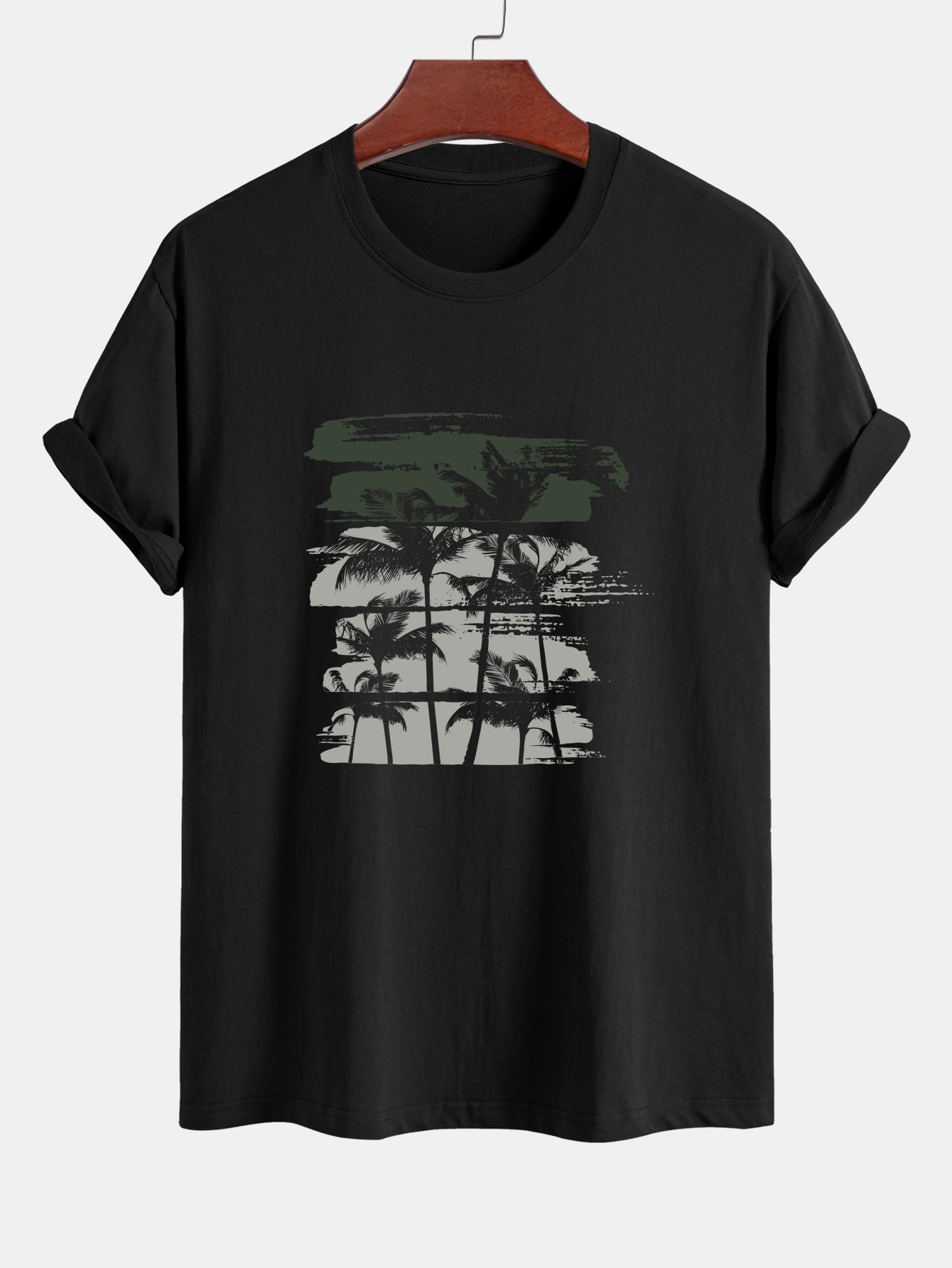 David® | Palm Tree Silhouette Print Cotton T-Shirt & Solid Drawstring Swim Shorts