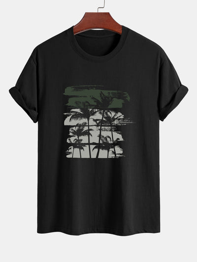 David® | Palm Tree Silhouette Print Cotton T-Shirt & Solid Drawstring Swim Shorts