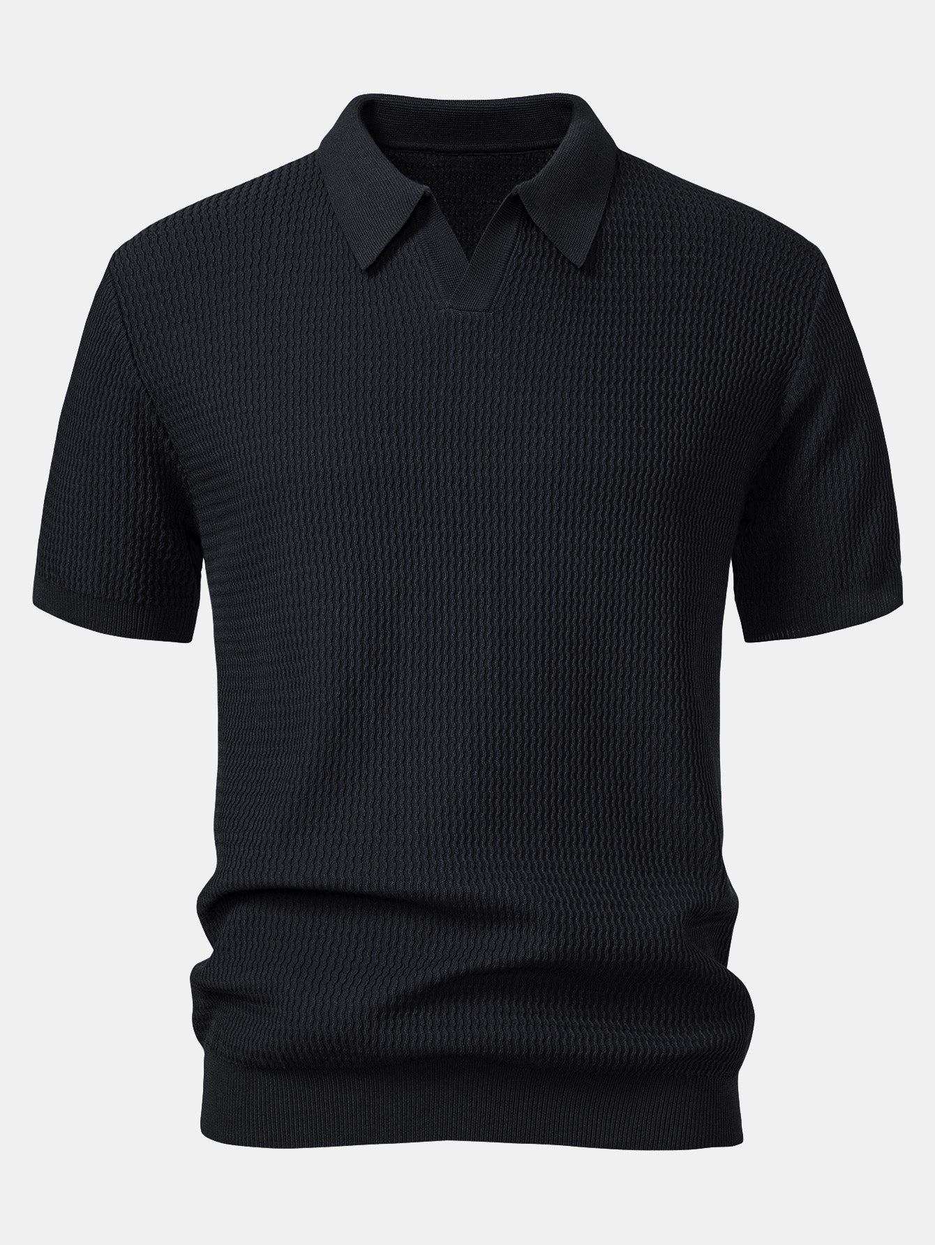 Caleb | Wave Jacquard Knit V Neck Polo Shirt