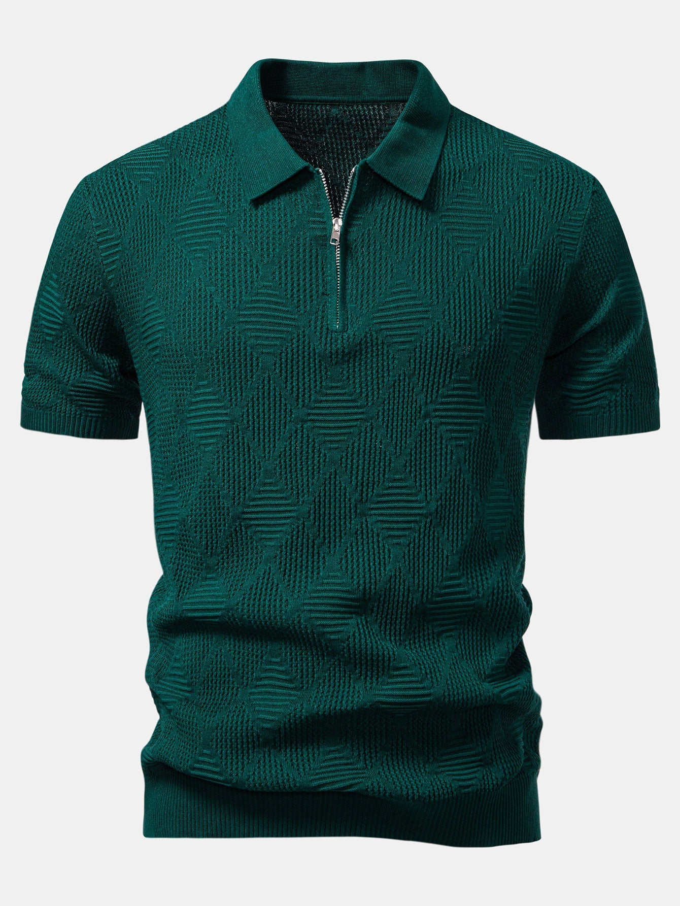Aiden | Rhombus Textured Zip Up Knitted Polo Shirt