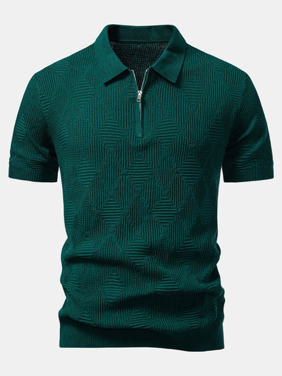 Aiden | Rhombus Textured Zip Up Knitted Polo Shirt