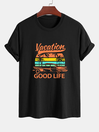 Héctor® | Good Life On Vacation Print Cotton T-Shirt & Man Mid Length Drawstring Swim Shorts