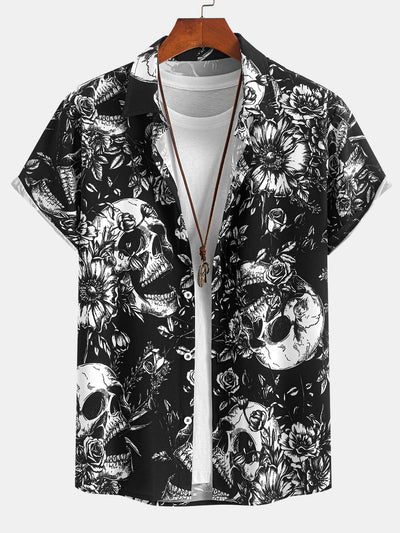 Isidoro® | Skull Floral Print Button Up Shirt