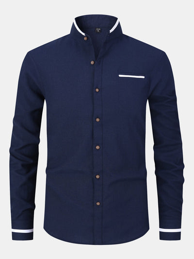 Gabino® | Long Sleeve Contrast Stand Collar Oxford Shirt