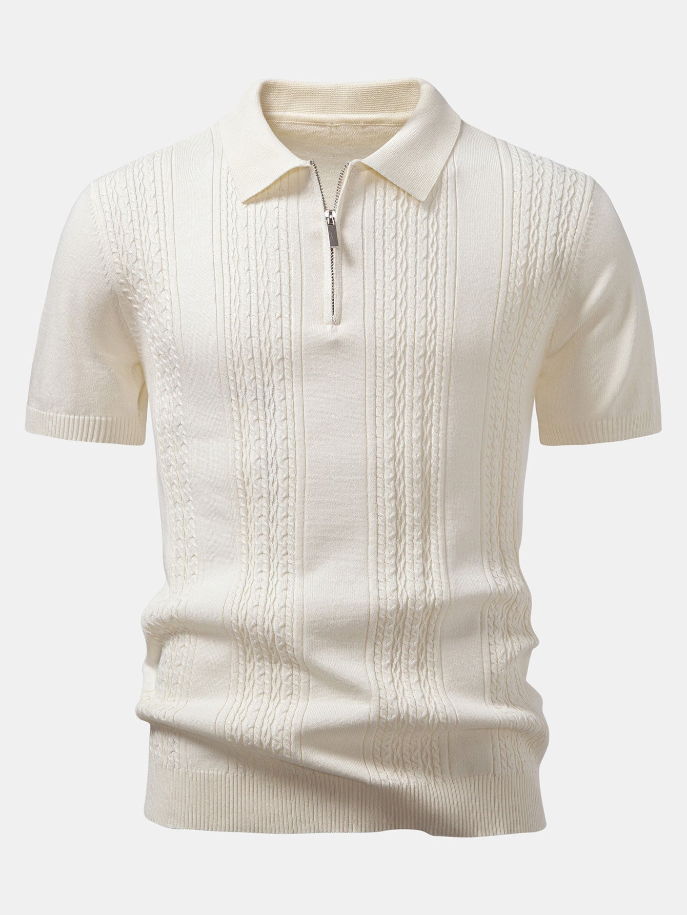 Elijah | Twist Jacquard Knitted Zipper Polo Shirt