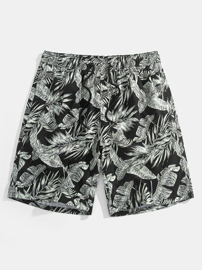 Luca® | Tropical Plants Print Button Up Shirt & Drawstring Swim Shorts