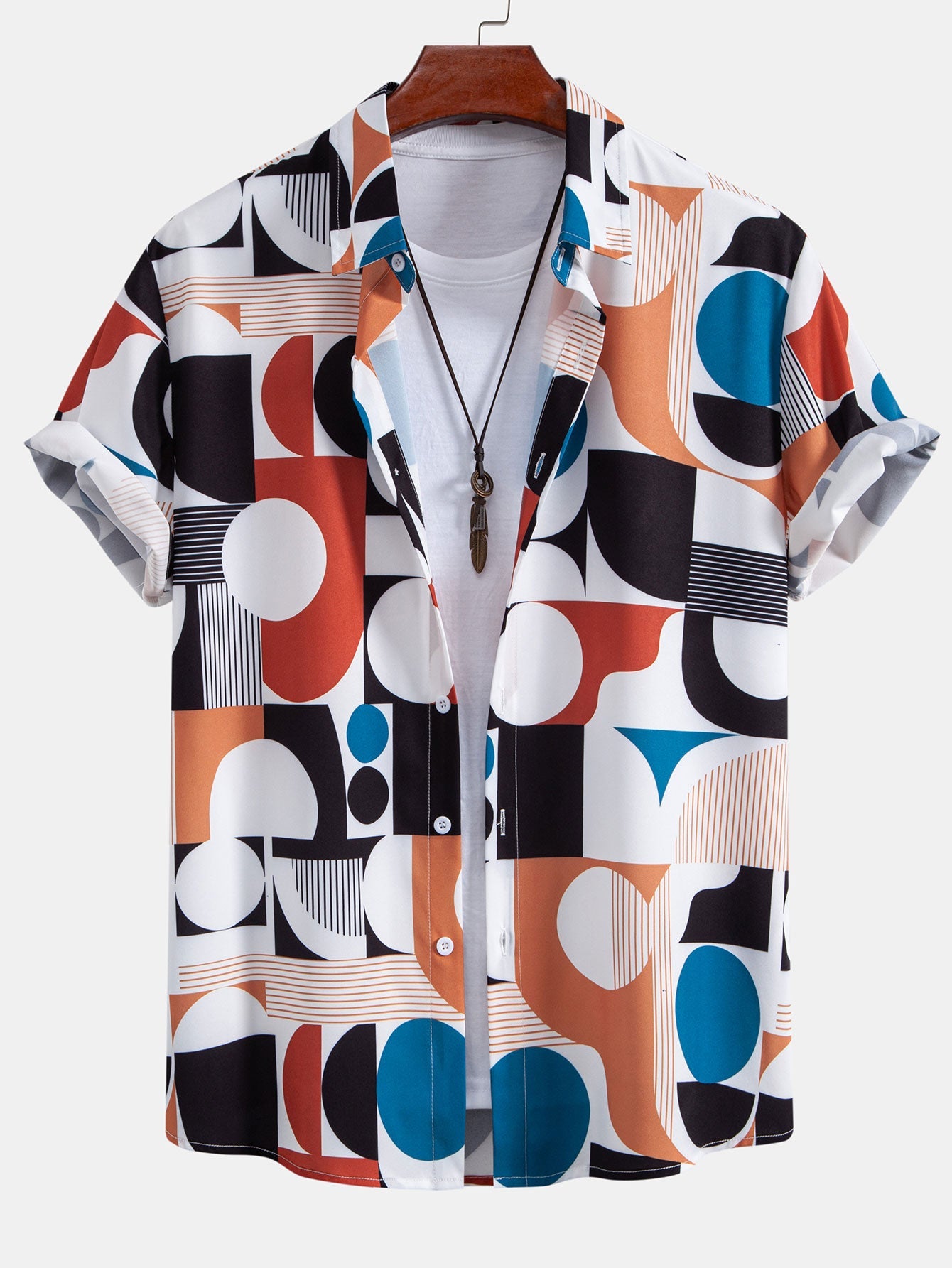 Rodrigo® | Color Block Geometry Print Button Up Shirt & Drawstring Swim Shorts