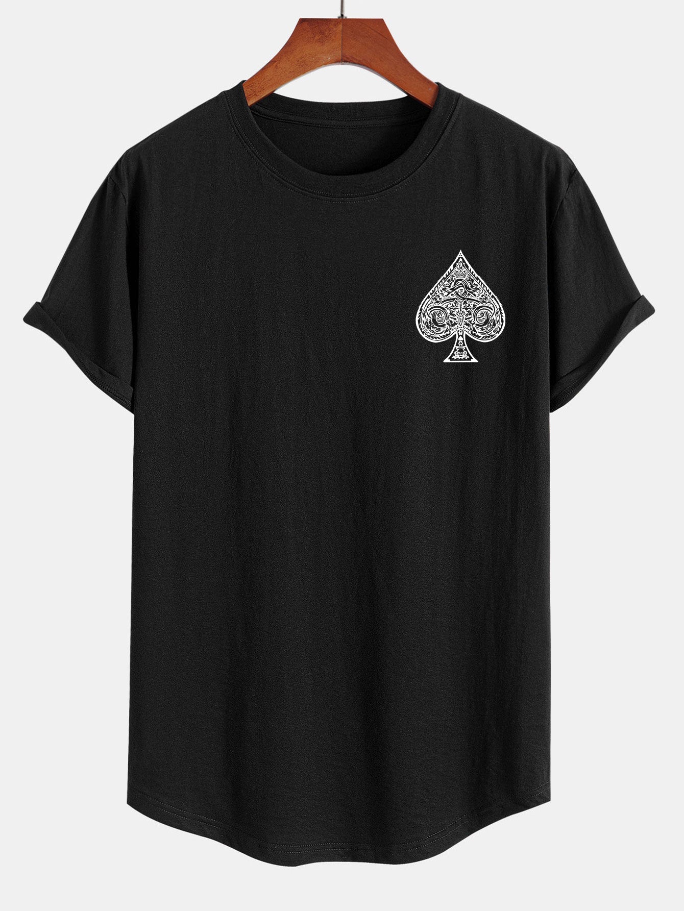 Clemente® | Ace Of Spades Print Cotton Arc Hem T-Shirt