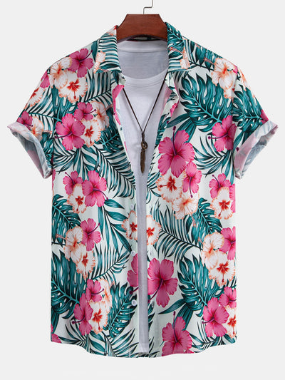 Lucas® | Tropical Flowers Print Button Up Shirt & Zip Pocket Swim Shorts
