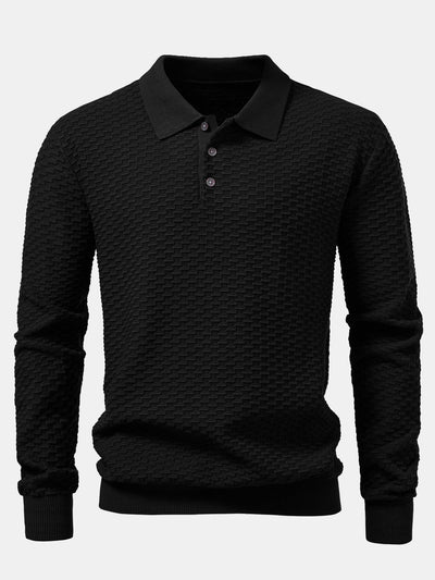 Aquilino® | Long Sleeve Textured Knit  Polo Shirt