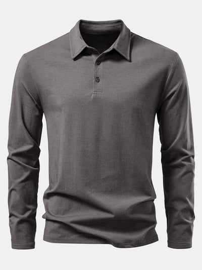 Liam | Solid Long Sleeve Cotton Polo Shirt
