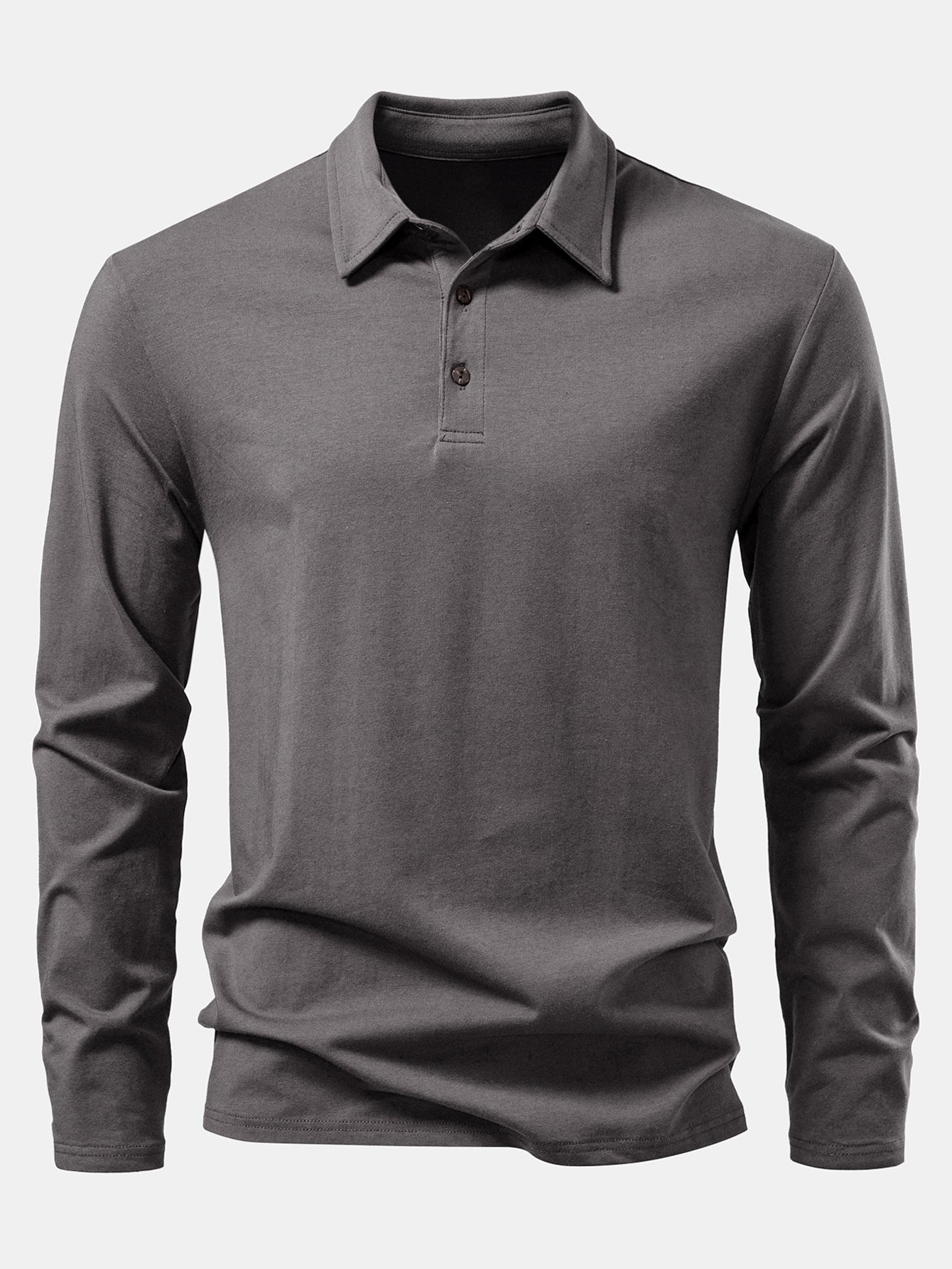 Livio® | Solid Long Sleeve Cotton Polo Shirt