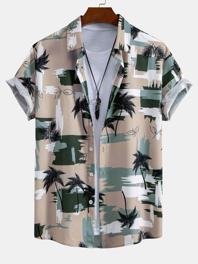 Gervasio® | Palm Tree Color Block Print Button Up Shirt