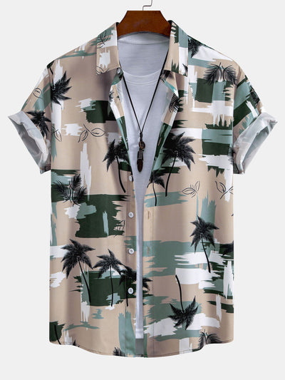 Edward® | Palm Tree Color Block Print Button Up Shirt & Swim Shorts