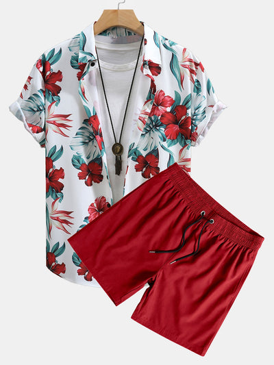 Logan® | Tropical Floral Print Button Up Shirt & Swim Shorts