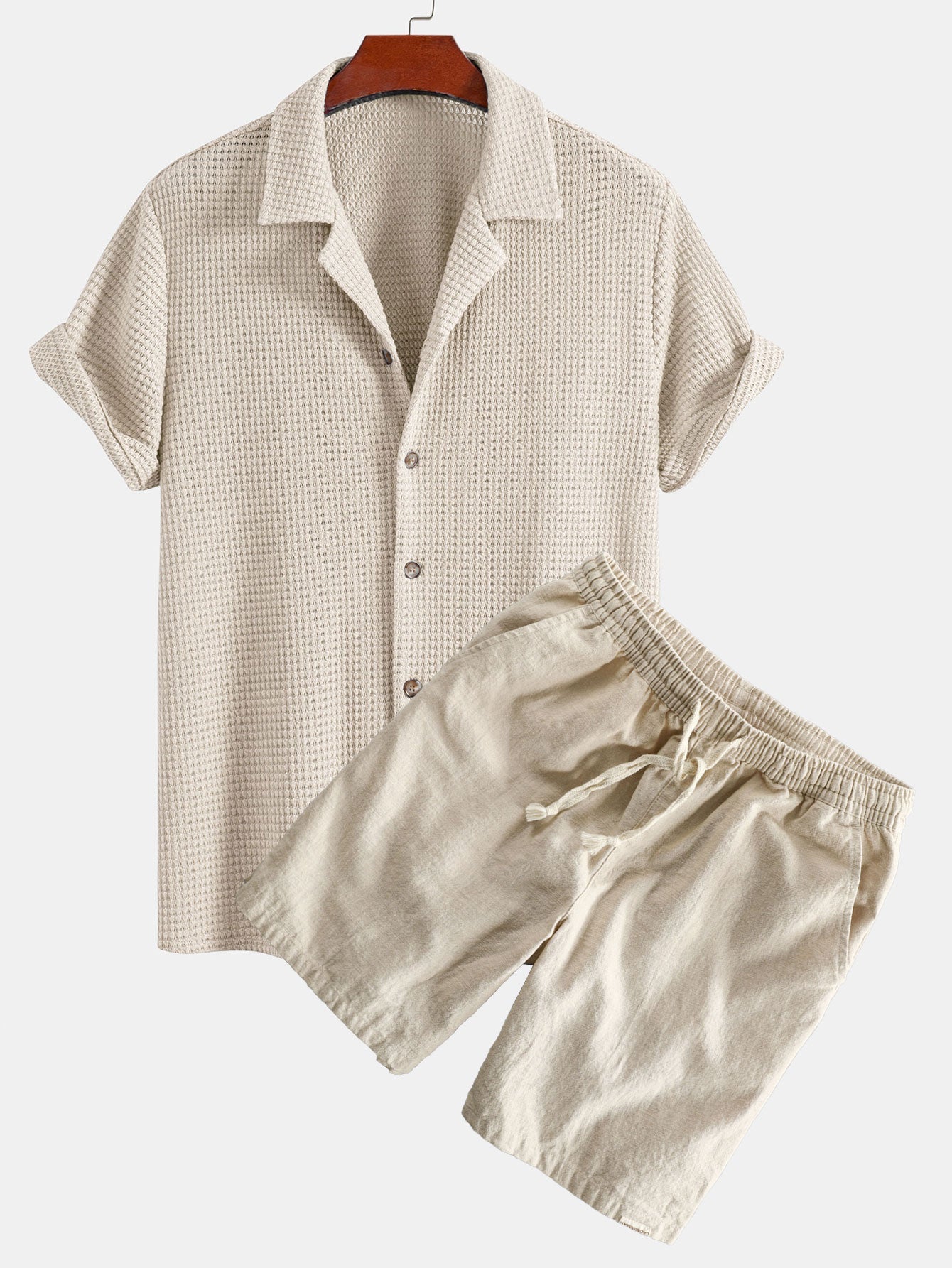 Ian® | Textured Cuban Shirt & Linen Cotton Blend Drawstring Shorts