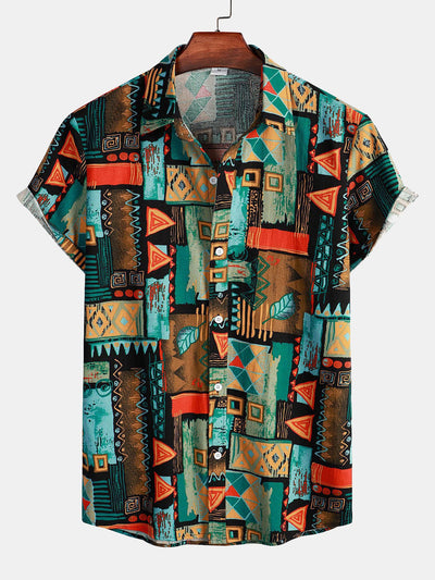 Kristian® | Tribal Geometry Print Button Up Shirt