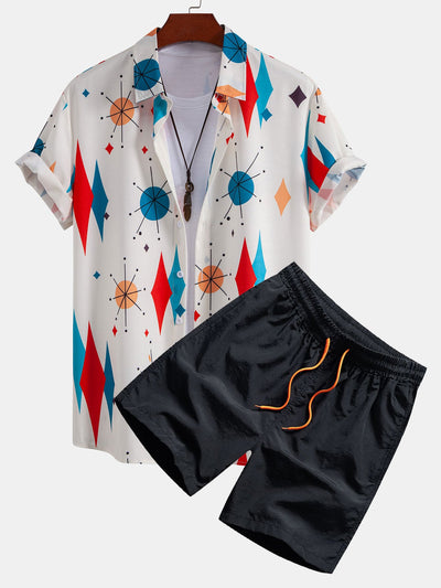 Marcelo® | Atomic Geometric Print Button Up Shirt & Swim Shorts