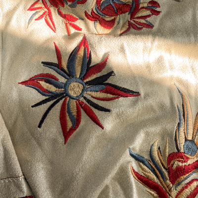 Men's Spring/Smmer Fashion Retro Western Style Sede Embroidered Short Sleeve Shirt