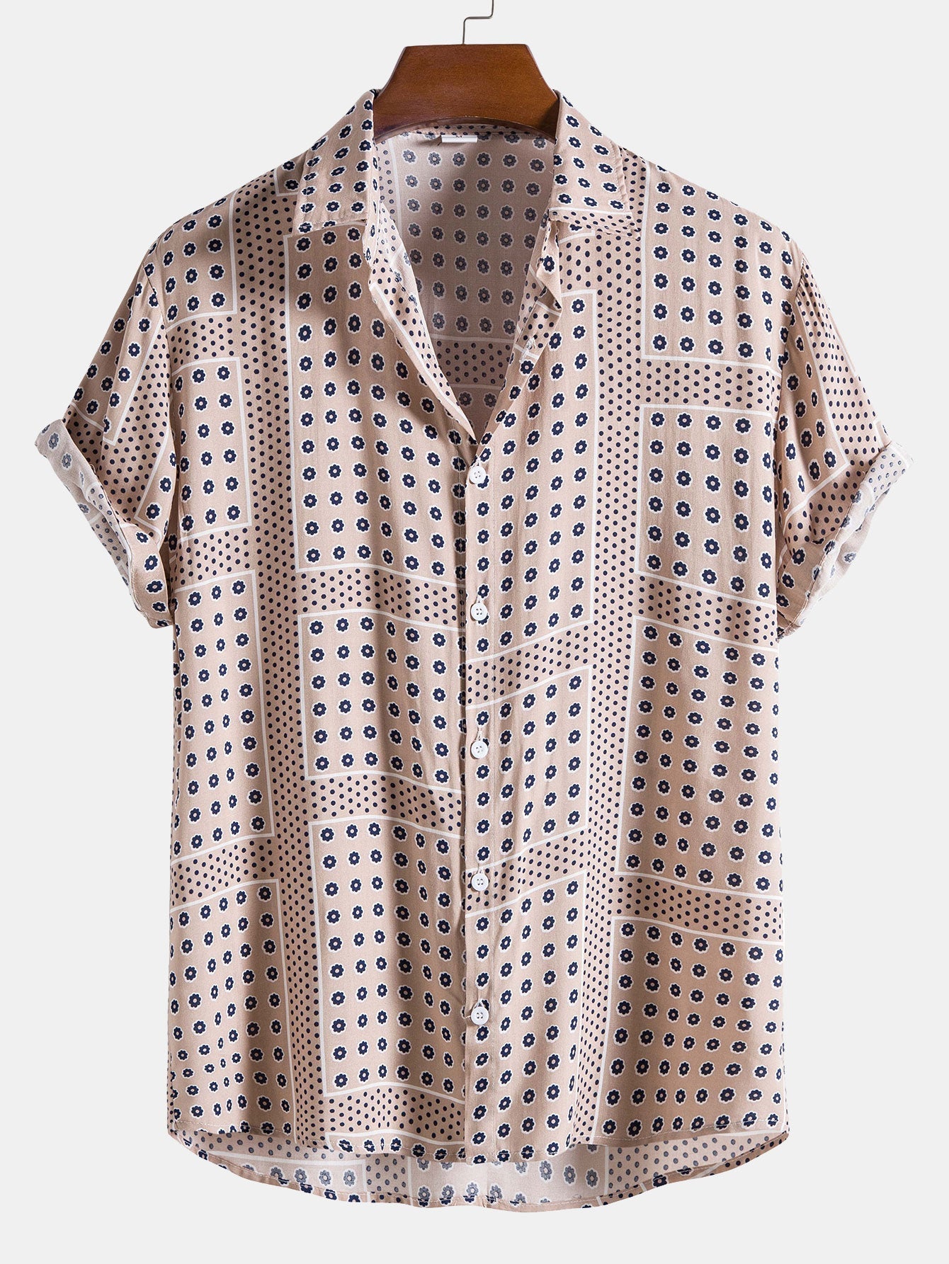 Andries® | Polka Dot Flower Print Button Up Shirt