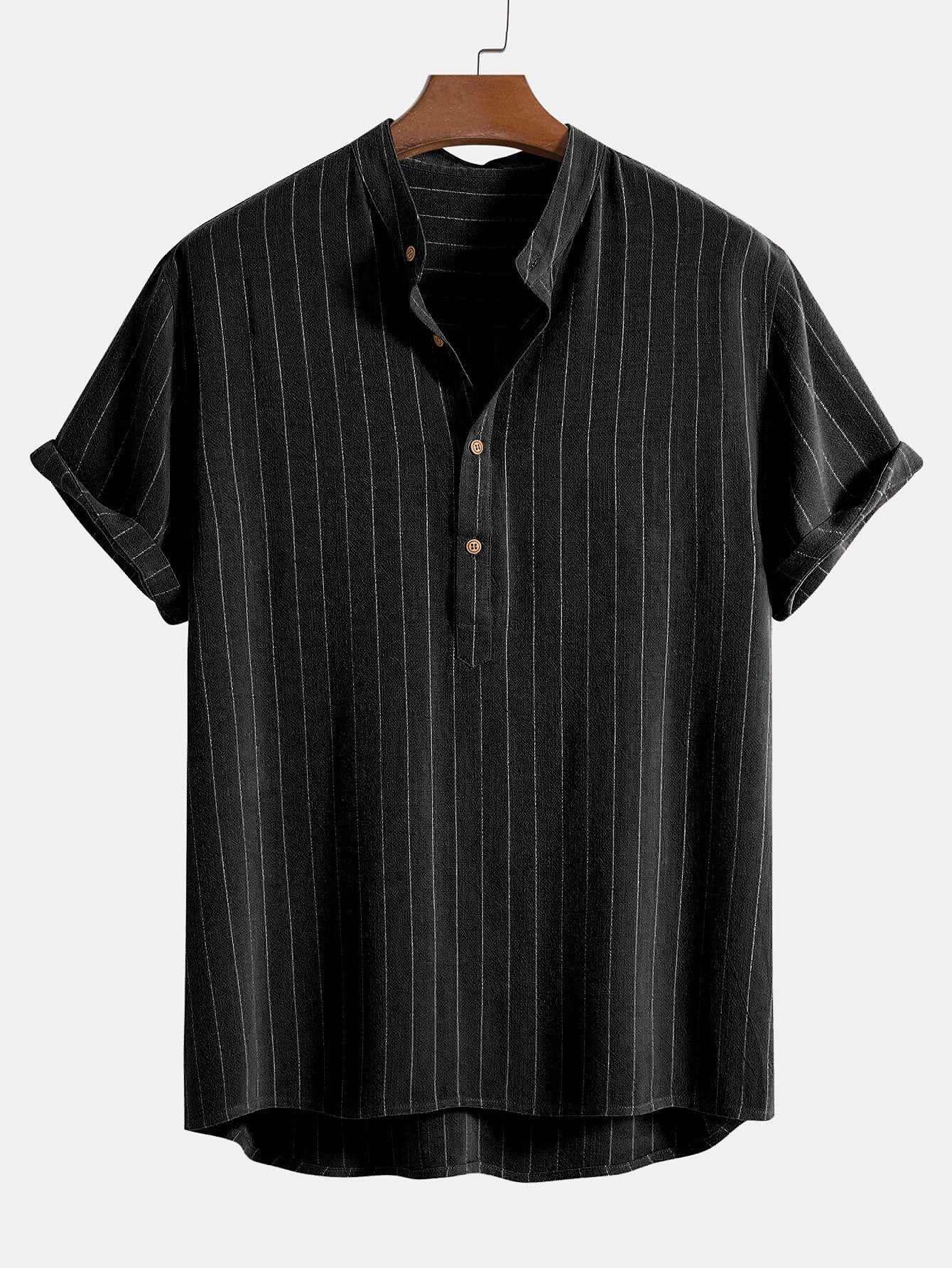 Aryan® | Linen Blend Striped Half Open Placket Henley Collar Shirt