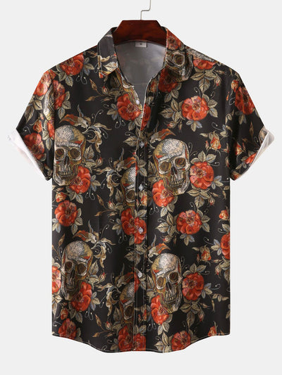Alain® | Rose Skull Print Button Up Shirt