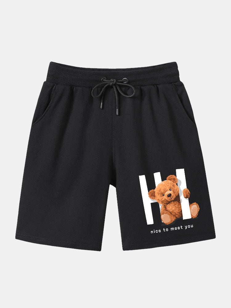 Theophilus | Slogan Bear Print Mid Length Shorts