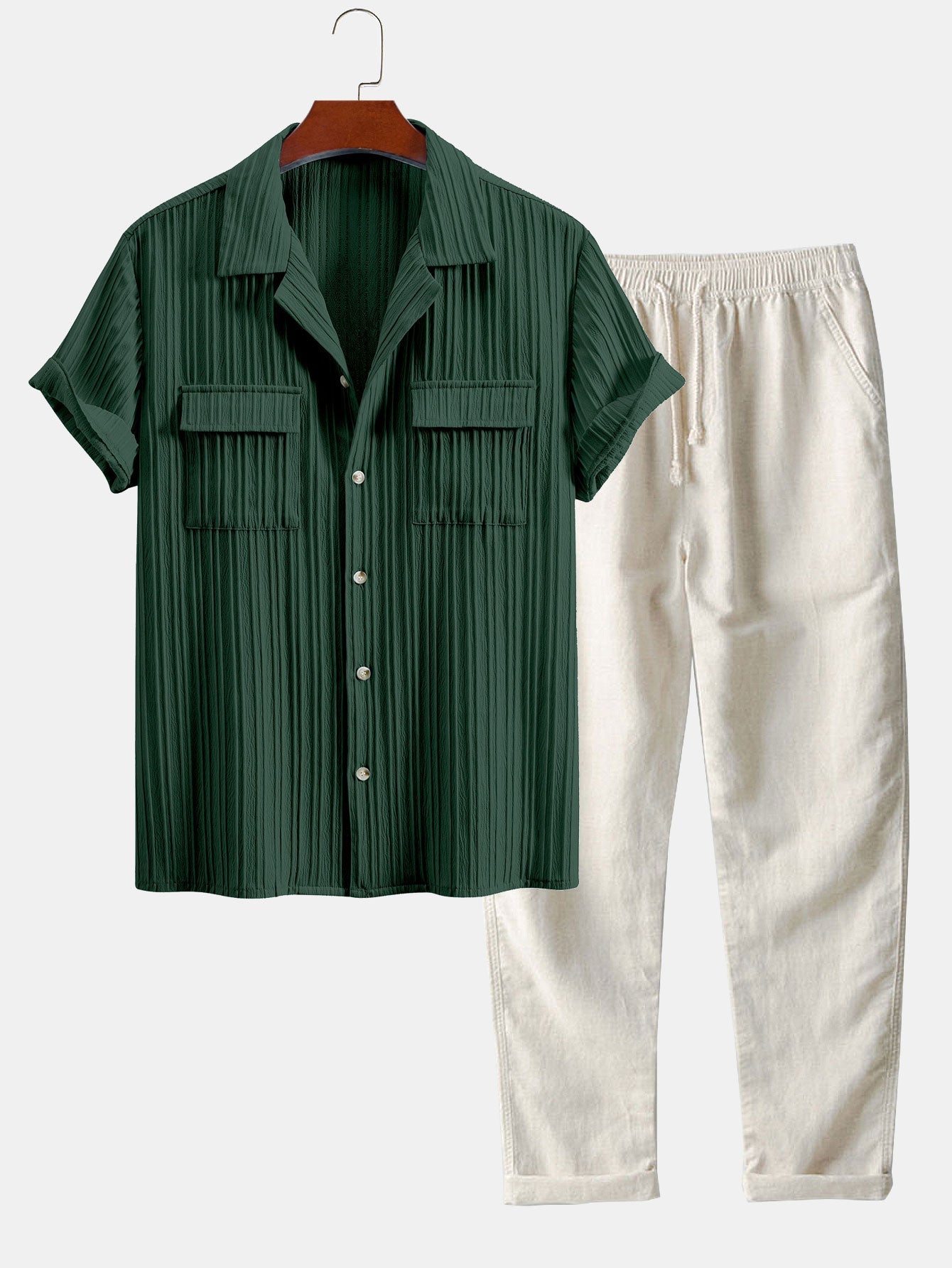 James® | Textured Cuban Collar Pocket Shirt & Straight Leg Linen Pants