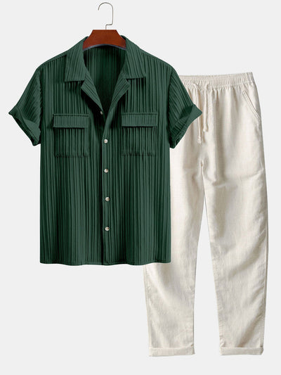 James® | Textured Cuban Collar Pocket Shirt & Straight Leg Linen Pants