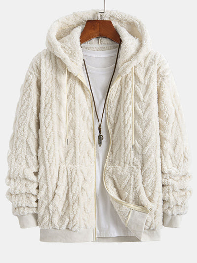 Cillian | Geometric Jacquard Zip Up Teddy Hoodie