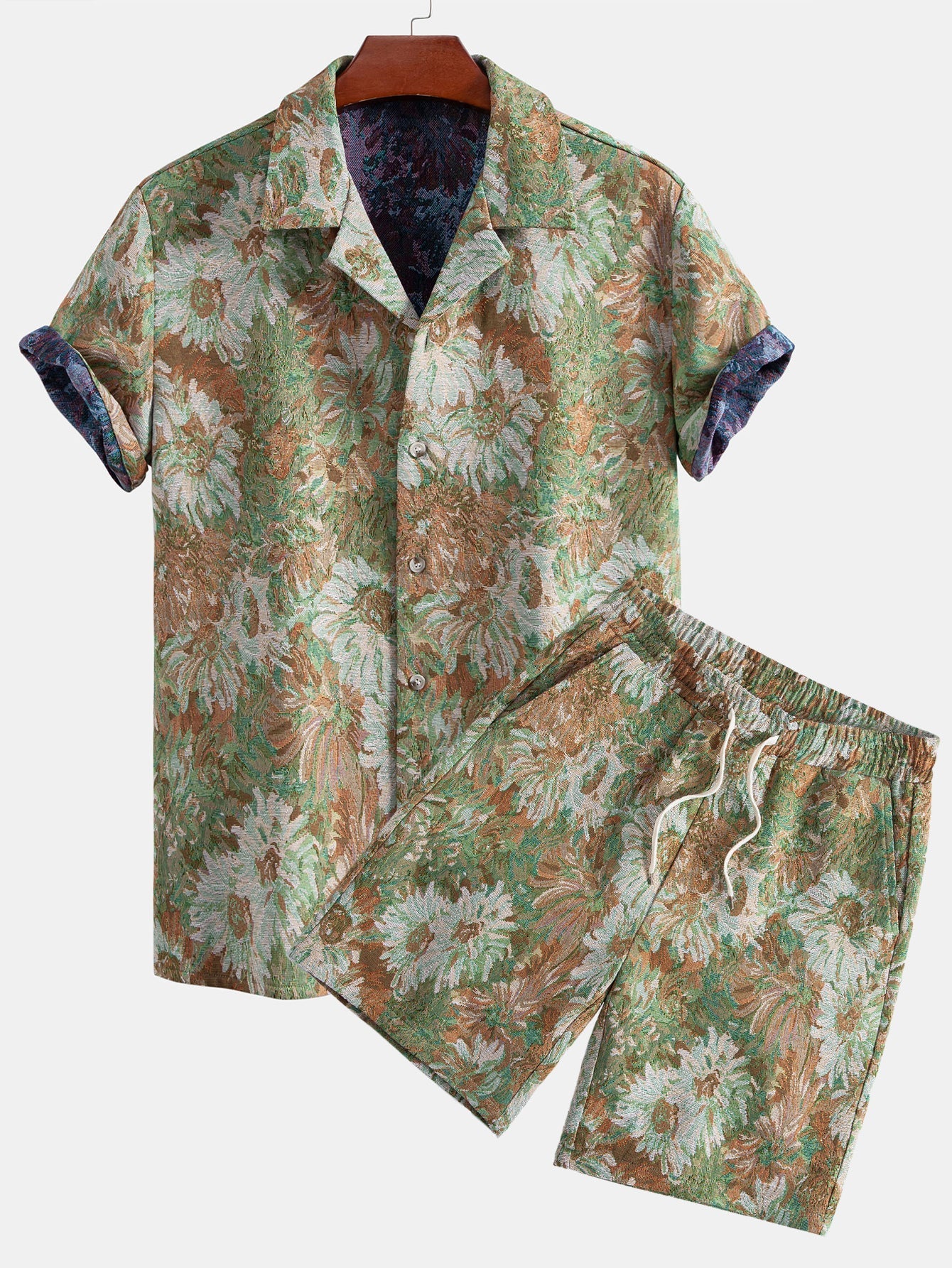 Adeimantos® | Painted Floral Jacquard Cuban Shirt & Shorts