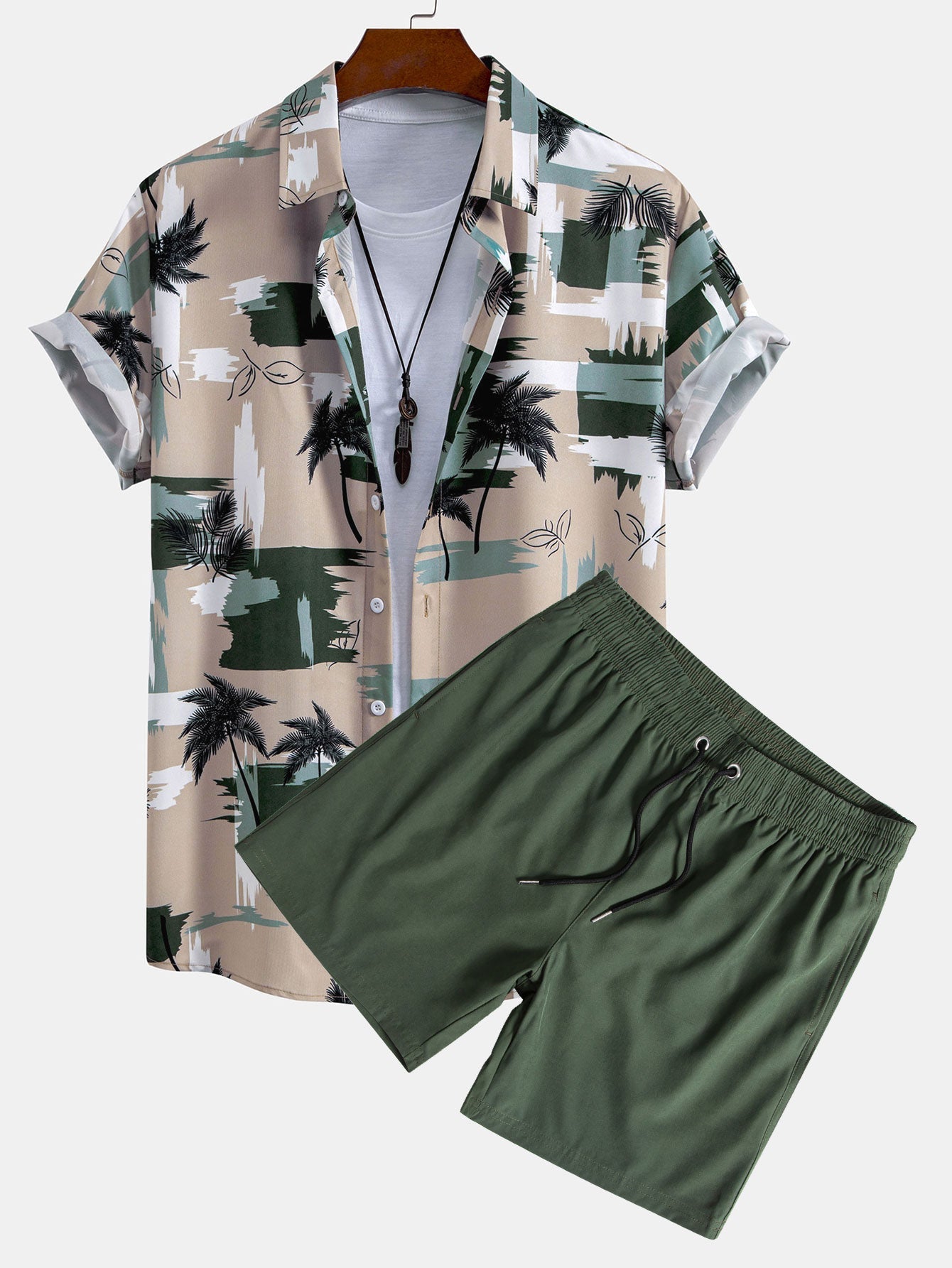 Edward® | Palm Tree Color Block Print Button Up Shirt & Swim Shorts