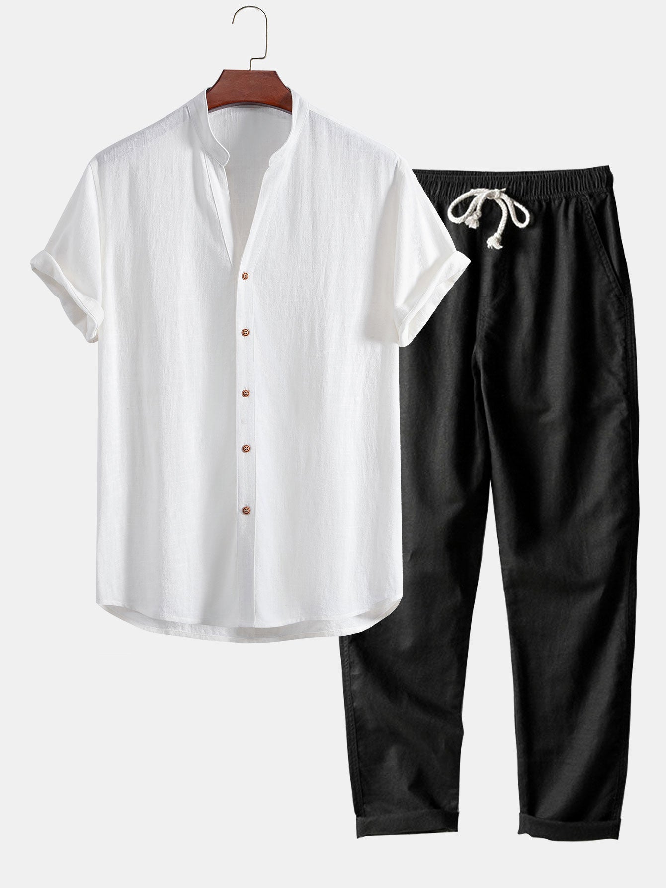 Clark® | V Neck Linen Rayon Blend Shirt & Straight Leg Linen Pants