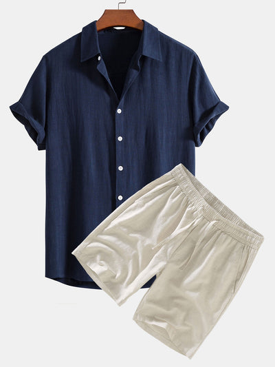 Modesto® | Linen Rayon Blend Button Up Shirt & Linen Drawstring Shorts