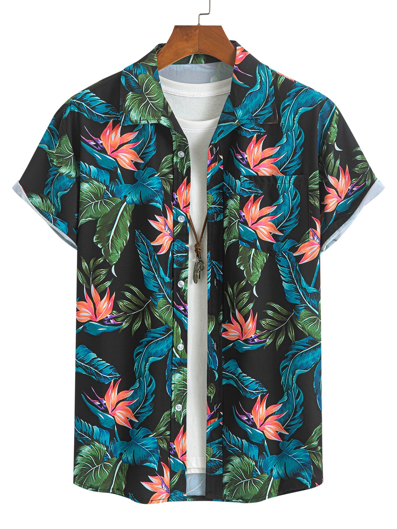 Layton® | Tropical Plants Print Button Up Shirt & Drawstring Swim Shorts