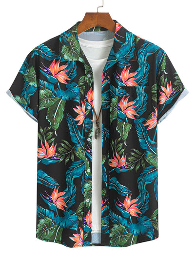 Layton® | Tropical Plants Print Button Up Shirt & Drawstring Swim Shorts
