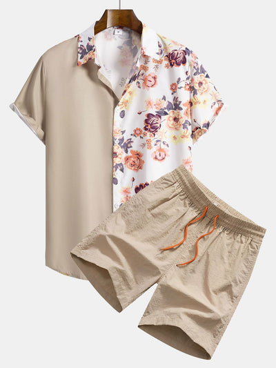 Adriel® | Floral Patchwork Print Button Up Shirt & Swim Shorts