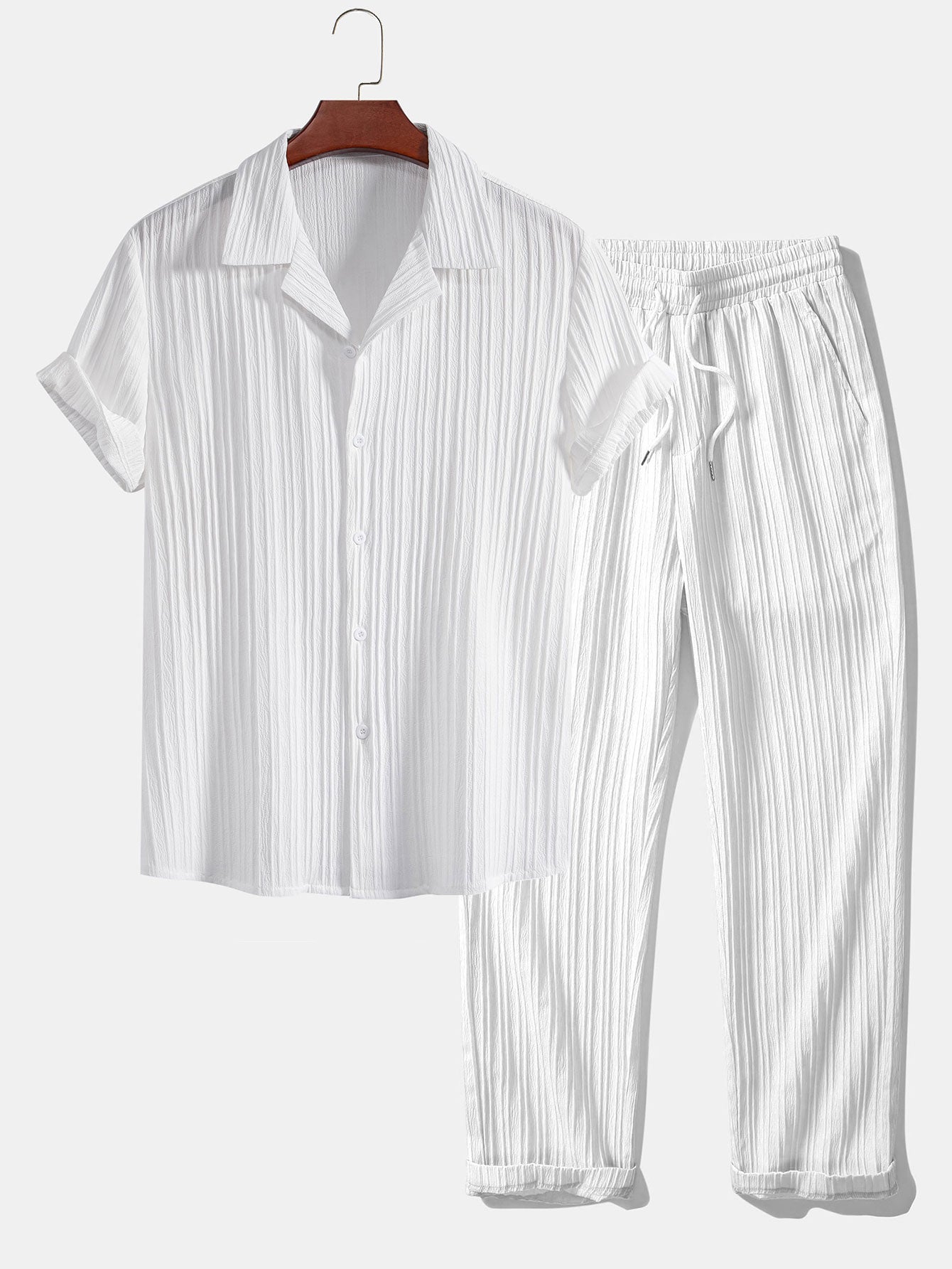 Asdrúbal® | Striped Jacquard Cuban Collar Shirt & Straight Leg Pants