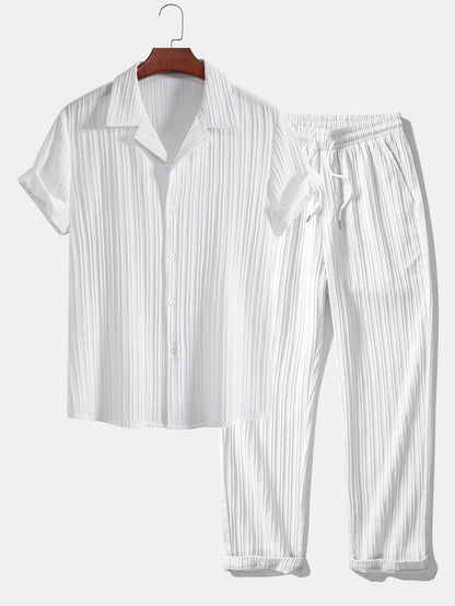 Asdrúbal® | Striped Jacquard Cuban Collar Shirt & Straight Leg Pants