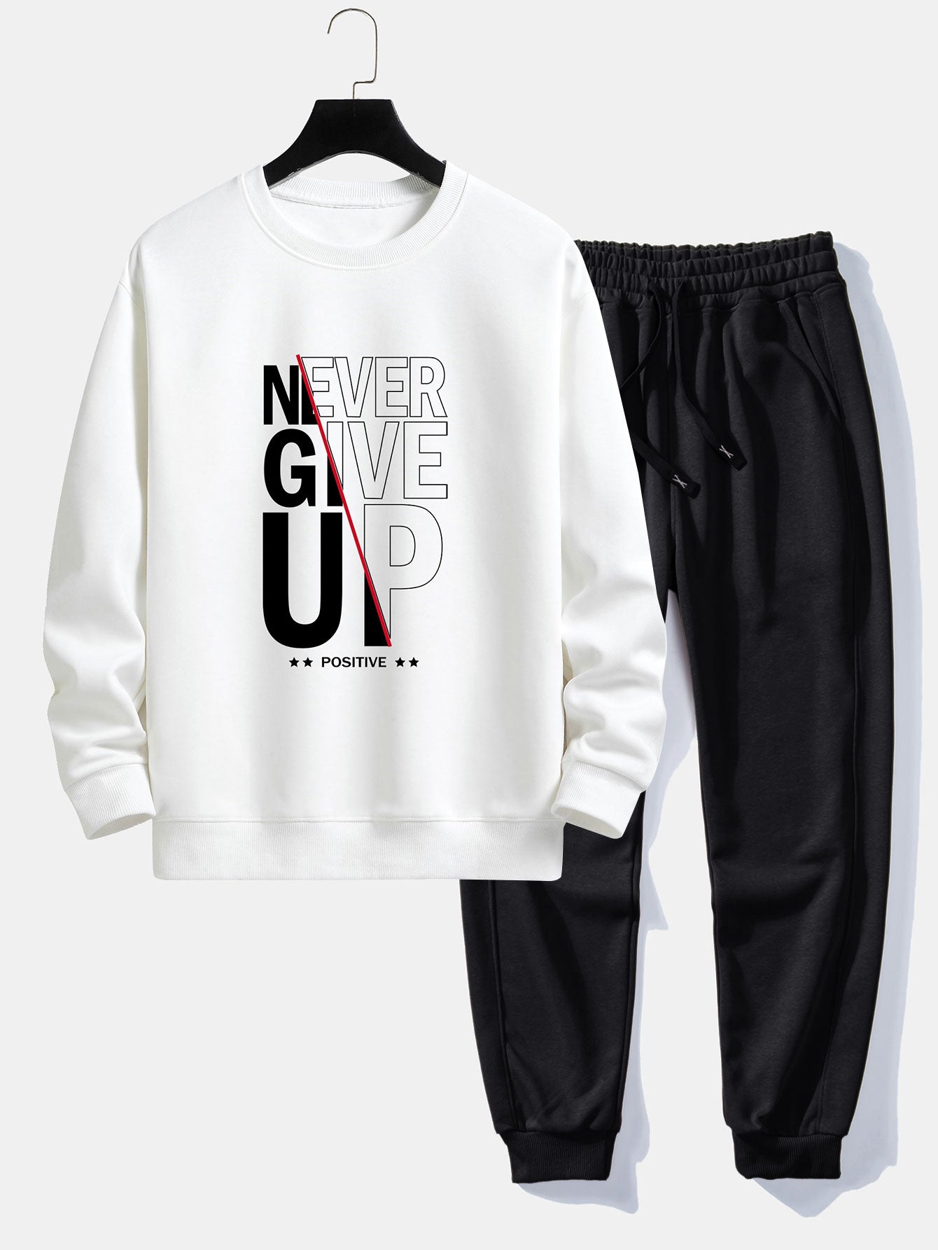 Afram® | Never Give Up Print Relax Fit Sweatshirt & Basic Jogging Pants