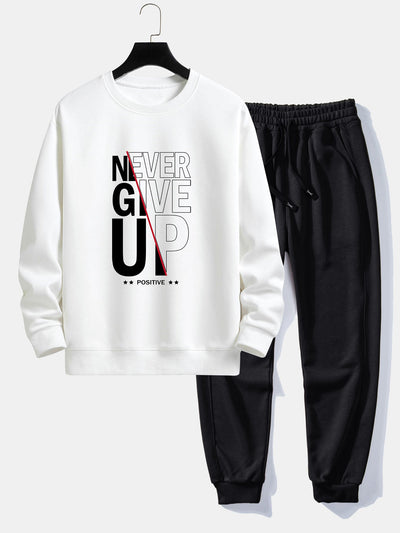 Afram® | Never Give Up Print Relax Fit Sweatshirt & Basic Jogging Pants