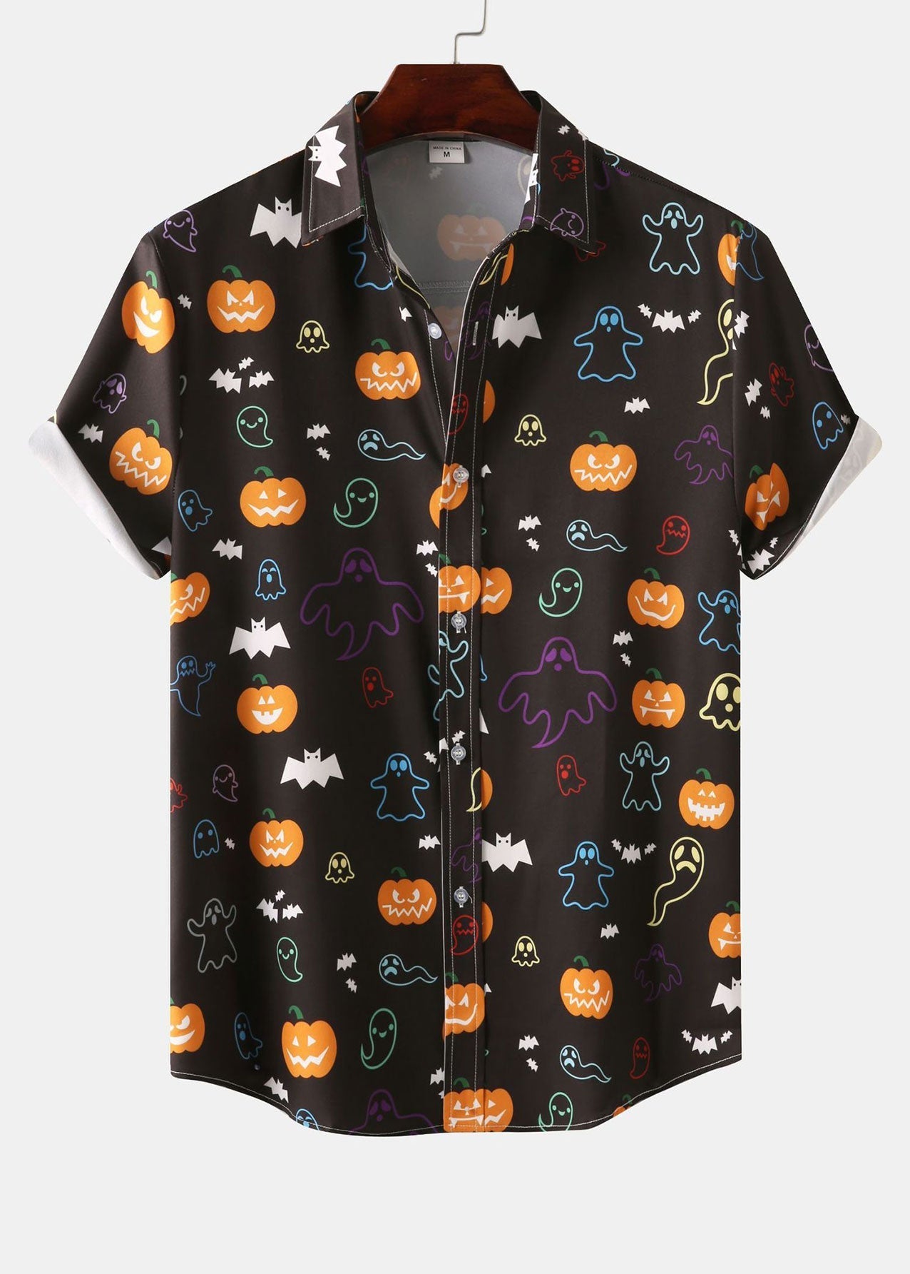 Amico® | Halloween Ghost Pumpkin Print Button Up Shirt