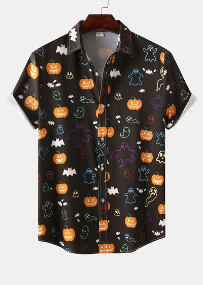 Amico® | Halloween Ghost Pumpkin Print Button Up Shirt