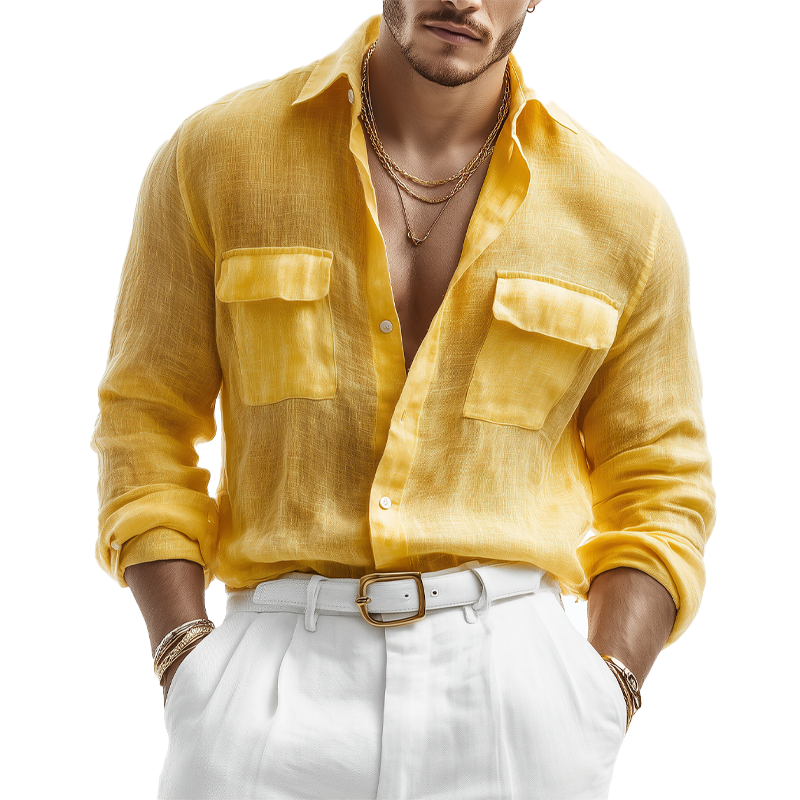 Clarence | Men'S Solid Color Linen Long Sleeve Shirt