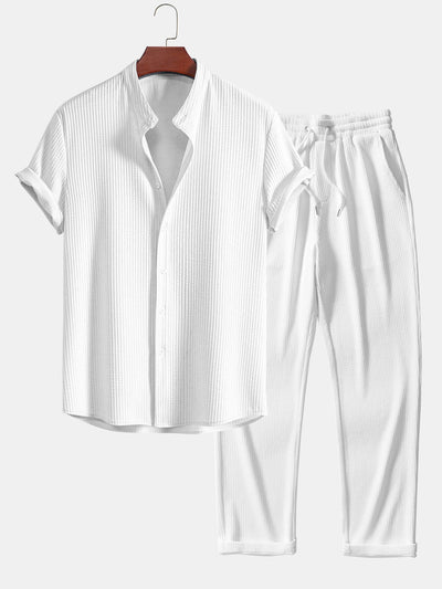 Francis® | Muscle Fit Ribbed Stand Collar Shirt & Straight Leg Ribbed Pants