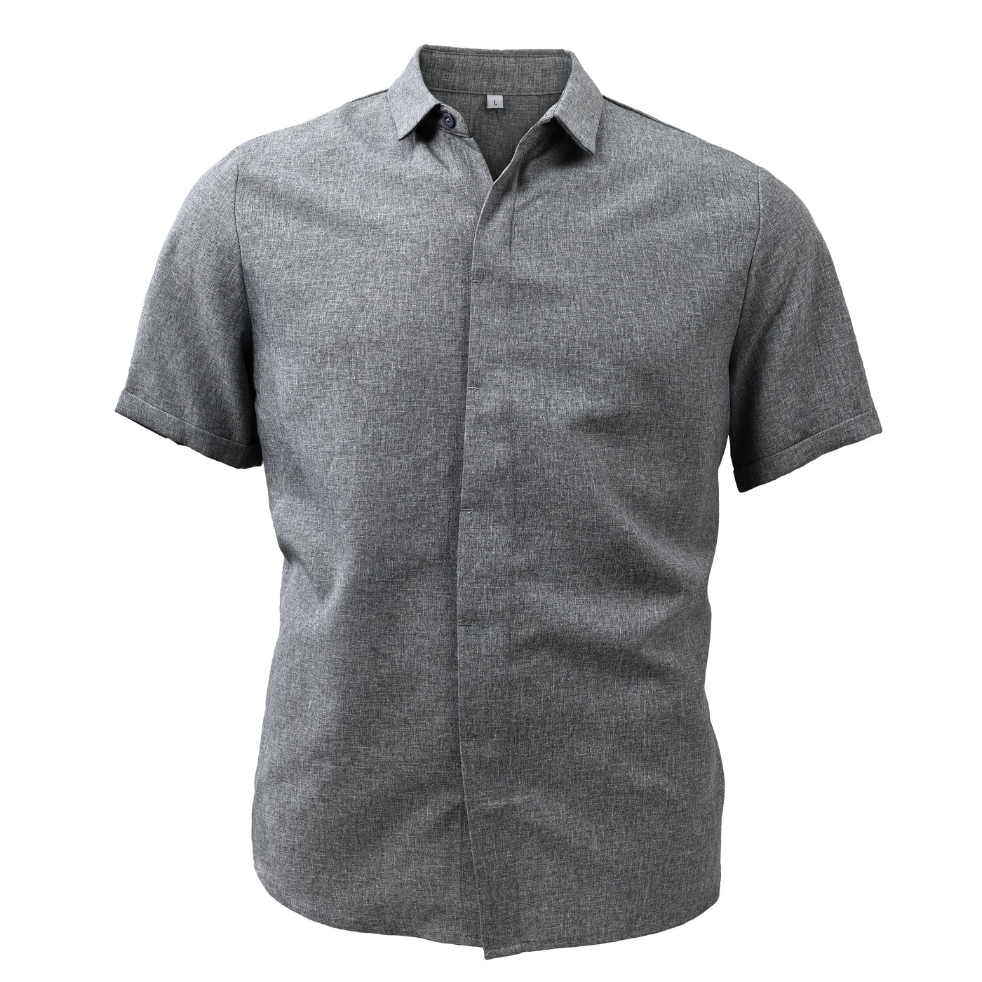 Men's Solid Color Lapel Cotn Linen Short Sleeve Shirt