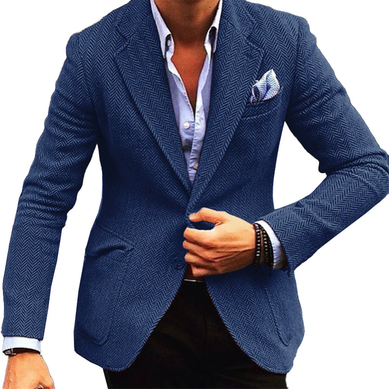 Men's Vine Herringbone Wool Blend Lapel Single Breasted Blazer