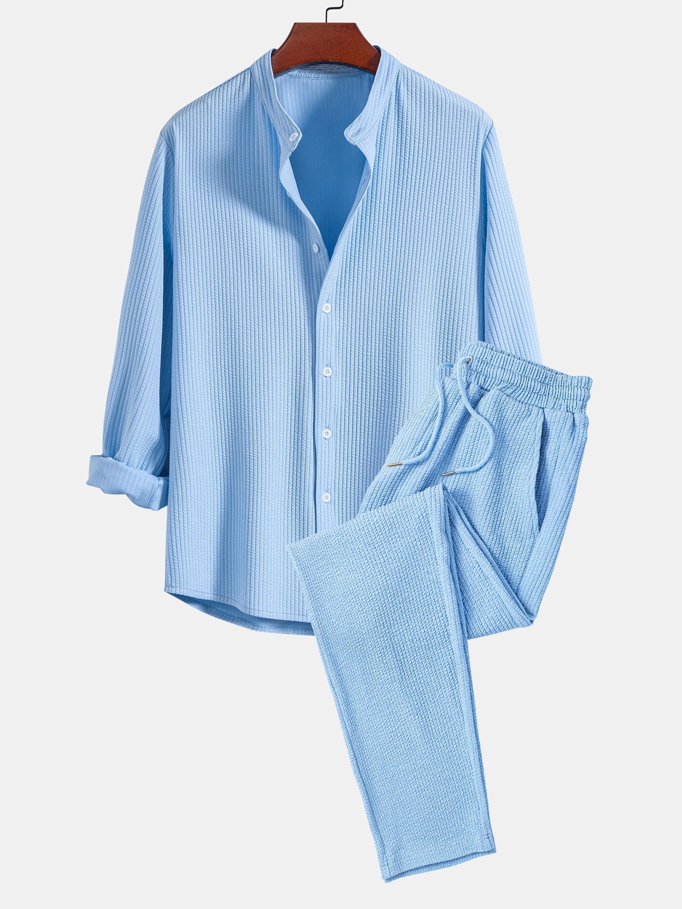 Donovan® | Muscle Fit Long Sleeved Ribbed Collar Shirt & Straight Leg Ribbed Trousers