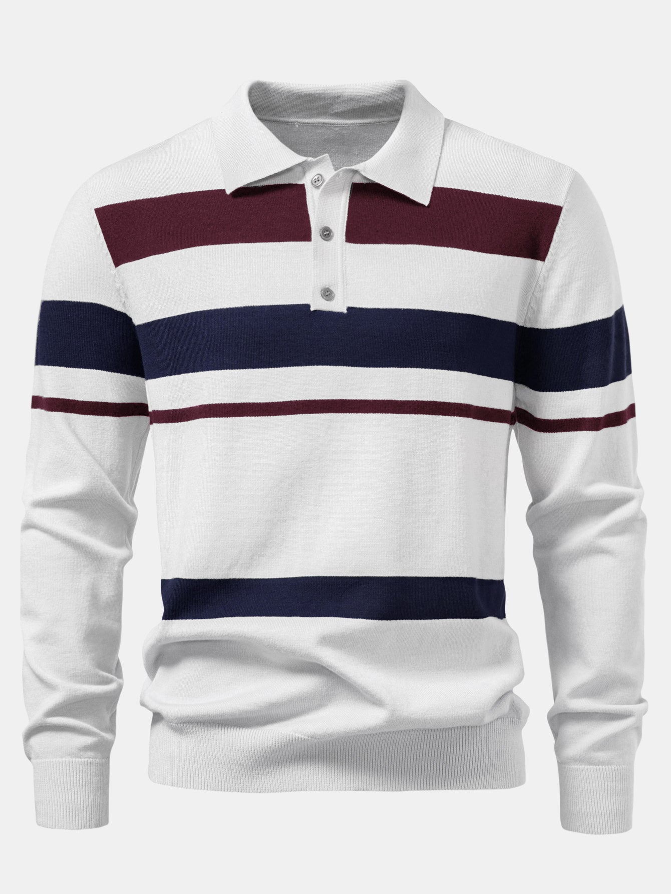 Adolfo® | Long Sleeve Stripe Knit Polo Shirt
