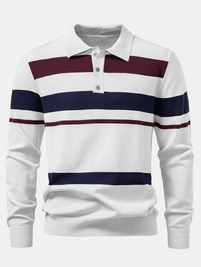 Adolfo® | Long Sleeve Stripe Knit Polo Shirt